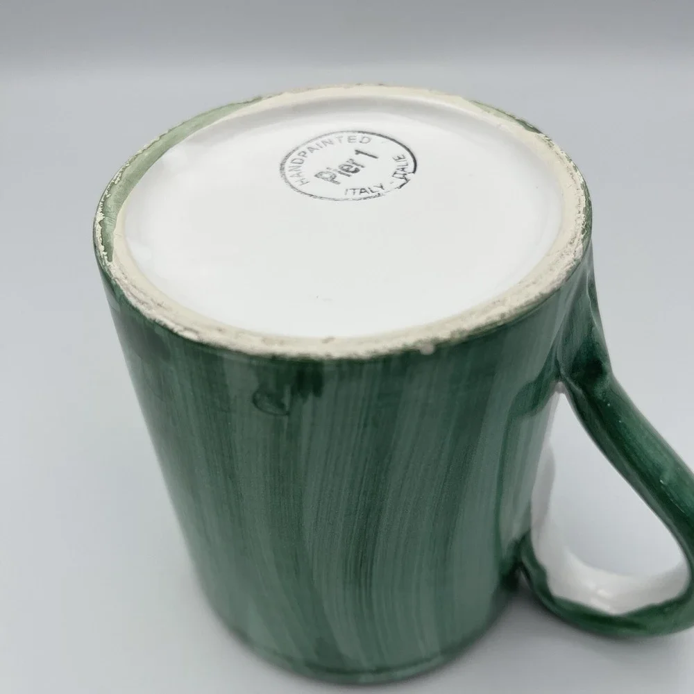2 Pier 1 Set Garden Herb Mugs Handpaint Whimsy Carrot Pumpkin Veggie Fruit 12 Oz